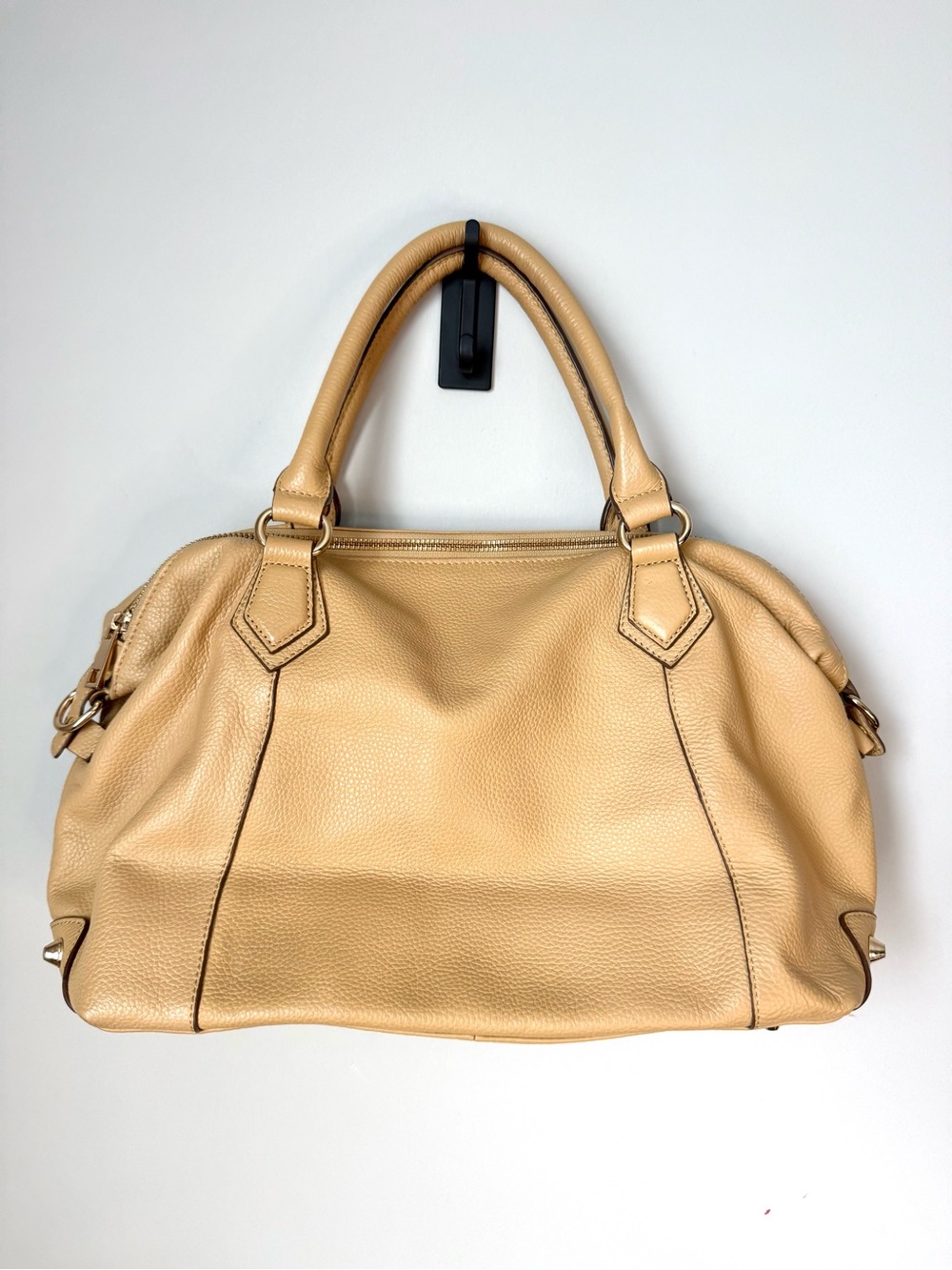 NEW Ora Delphine Leather Satchel Handbag in Beige Tan with Crossbody Strap